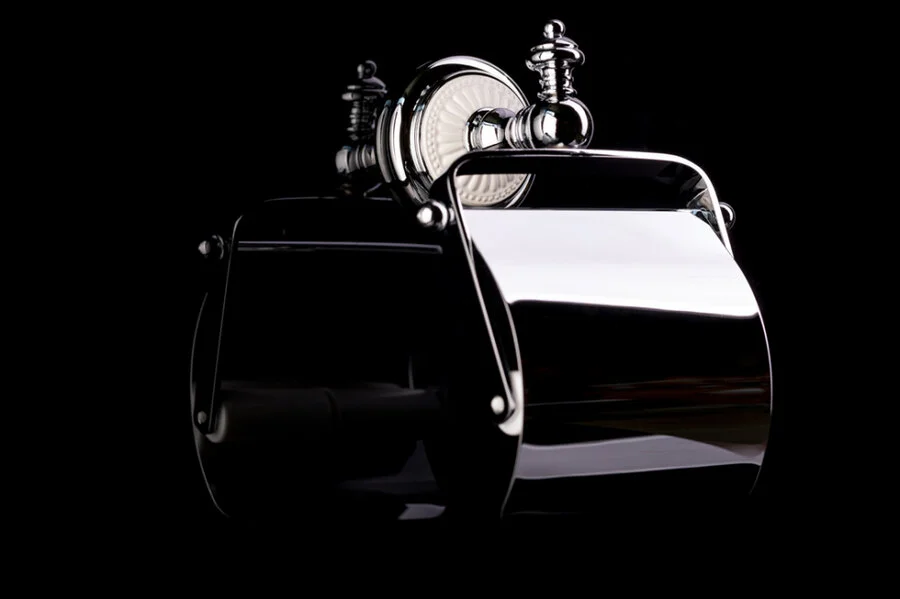 Бумагодержатель Boheme Vogue с белым декором 10131 (детальная фотография), металлические, из керамики