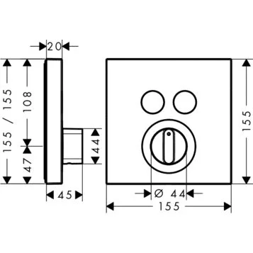 Смеситель для душа Hansgrohe ShowerSelect 15768000 для 2 потребителей (детальная фотография), прямоугольная форма