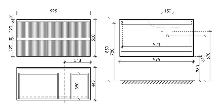 Тумба с раковиной подвесная Sancos Snob R SNR100 100 см с ящиками (детальная фотография), по запросу