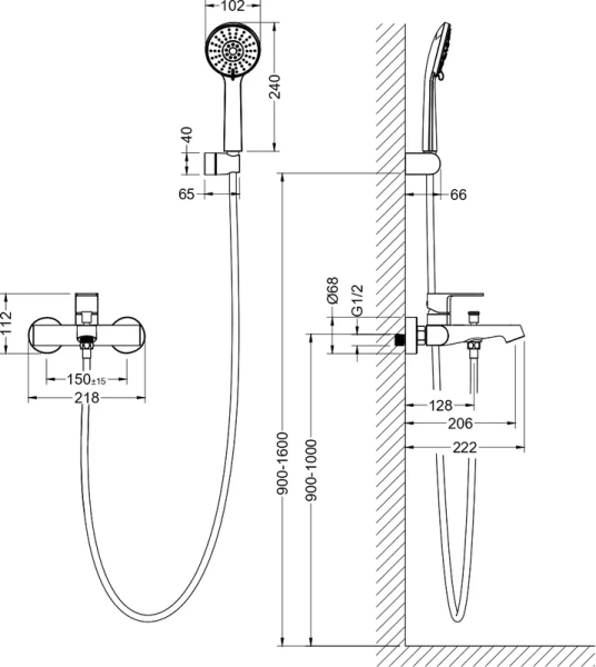 Смеситель для ванны Акватек Оберон черный AQ1249MB (детальная фотография), для ванны