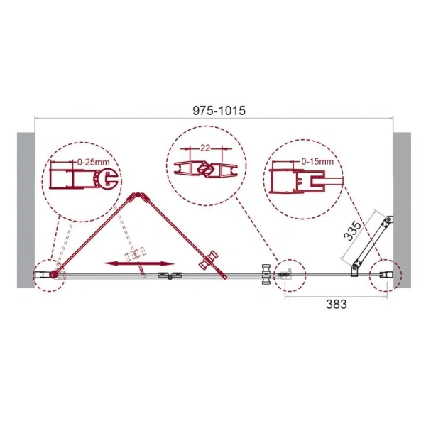 Душевая дверь в нишу BelBagno Albano 100 см с прозрачным стеклом ALBANO-BS-13-40+60-C-Cr (детальная фотография), современные, hi-tech