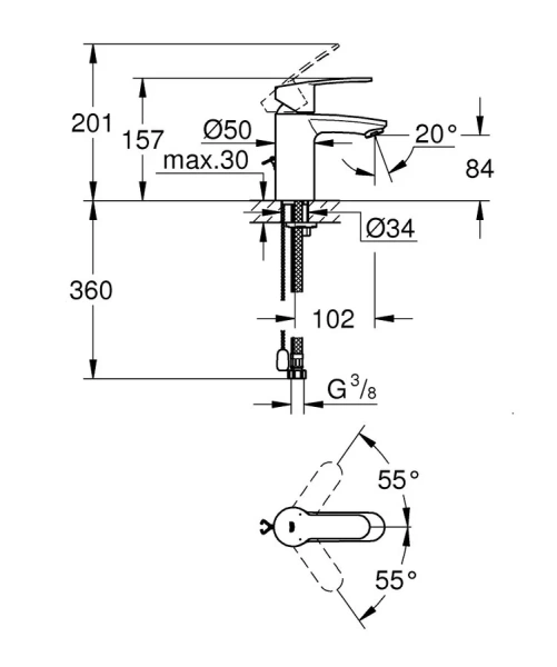 Смеситель для раковины Grohe Eurostyle Cosmopolitan 3355720E (детальная фотография), для раковины