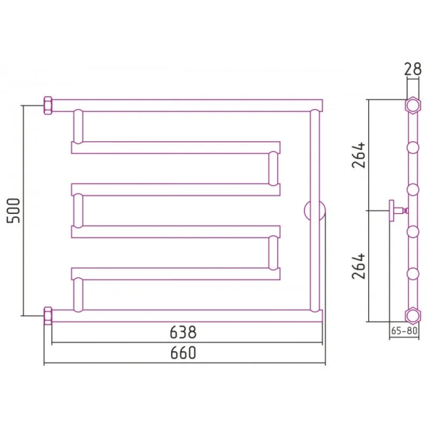 Полотенцесушитель водяной Сунержа High-Tech+ 65x50 см состаренная бронза 05-4052-5065 (детальная фотография), современные, hi-tech