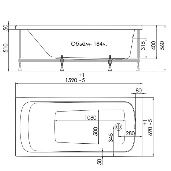 Ванна акриловая 1ACReal Gamma 160, 160 х 70 см, белая, BBA-GA167X0-00U Щ0000028734 (детальная фотография), без гидромассажа, недорогие