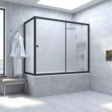 Душевая шторка на ванную профиль черный матовый стекло сатин Vegas-glass