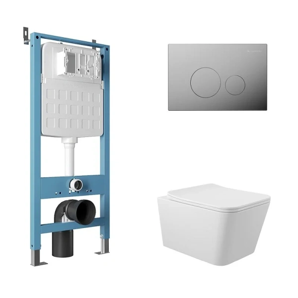 Унитаз с инсталляцией Aqueduto MACIO клавиша хром AQDS171 (детальная фотография)