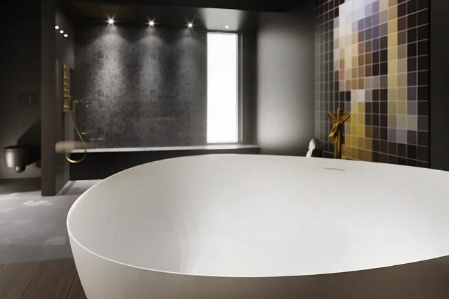 Ванна из искусственного камня Riho Ovideo 160х160 см белая B125001105 (детальная фотография), овальные