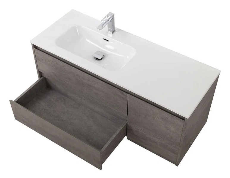 Тумба под раковину подвесная BelBagno Kraft 120 см левосторонняя Cemento Grigio KRAFT-1200-2C-1A-SO-CG-L (детальная фотография), подвесная, пристенная
