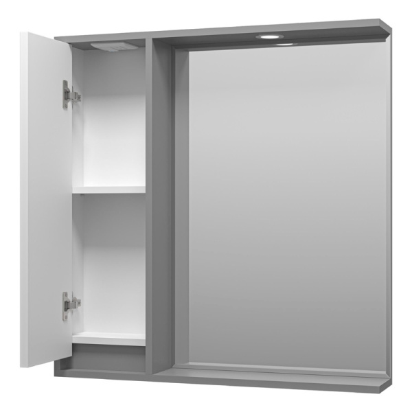 Зеркальный шкаф с подсветкой Brevita Balaton 80 см белый/серый, левый BAL-04080-01-01Л (детальная фотография), 80 см