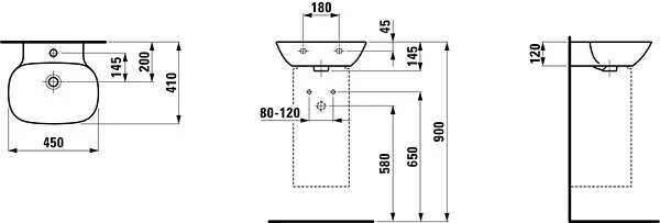 Раковина Laufen Ino 45 см с отверстием для смесителя, с переливом 8.1530.1.000.104.1 (детальная фотография), современные, hi-tech