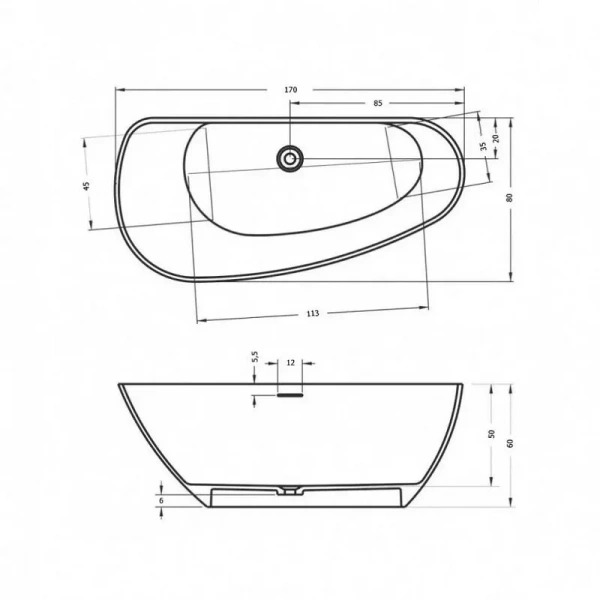 Ванна из искусственного камня Riho Granada B121001105, 170 x 80 см, правая, белый матовый (детальная фотография), искусственный камень