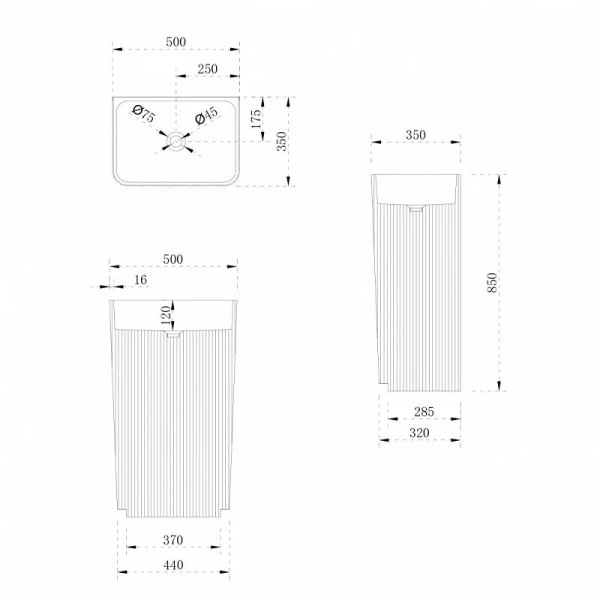 Раковина напольная Abber Stein белая матовая AS2505-H (детальная фотография), современные, hi-tech, декорированные
