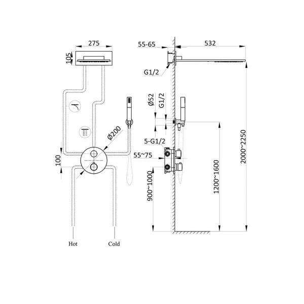 Душевой комплект Vincea с внутренней частью, хром VSFW-104TCH (детальная фотография), душевые комплекты, наборы