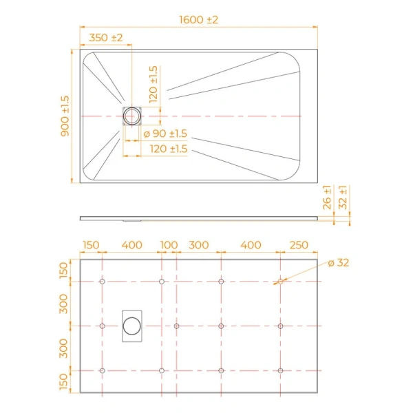 Душевой поддон RGW TSS-W 90x160 см белый 553502916-01 (детальная фотография), низкие до 15 см