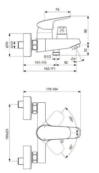 Смеситель для ванны Ideal Standard Ceraflex с керамическим переключателем B1740AA (детальная фотография), для ванны