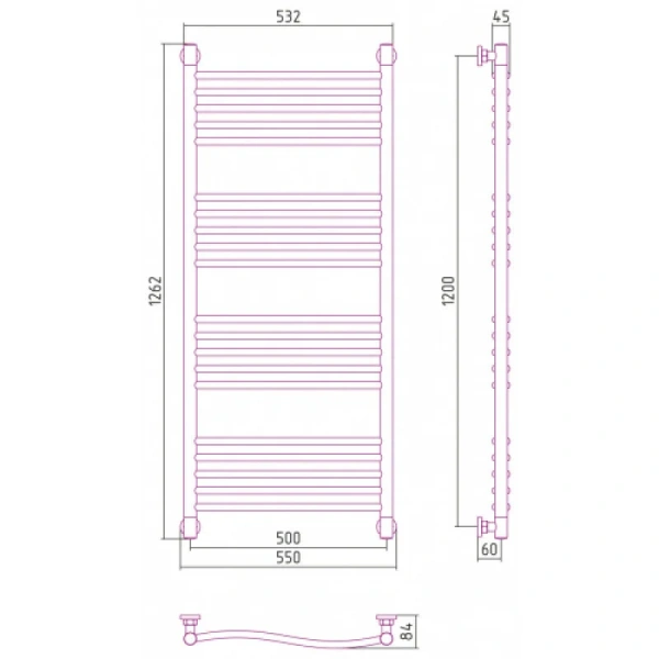 Полотенцесушитель водяной Сунержа Флюид+ 50х120 см состаренная бронза 05-0222-1250 (детальная фотография), современные, hi-tech