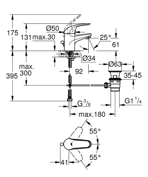 Смеситель для раковины Grohe Euroeco 23262000 (детальная фотография), для раковины