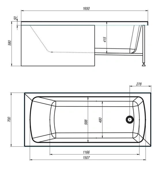 Ванна акриловая Royal Bath Vienna RB953504, 165 x 70 см, белый (детальная фотография), акриловые