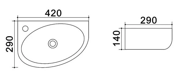 Раковина Azario 42 см левая AZ-4519A (детальная фотография), подвесные, пристенные, угловые