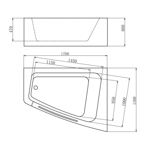 Акриловая ванна правосторонняя пристенная Gemy G9056 O R (детальная фотография), большие, глубокие