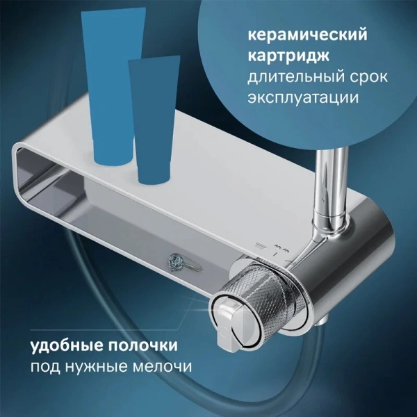 Душевая стойка Am.Pm X-Joy F0785A6 с полкой (детальная фотография), настенные