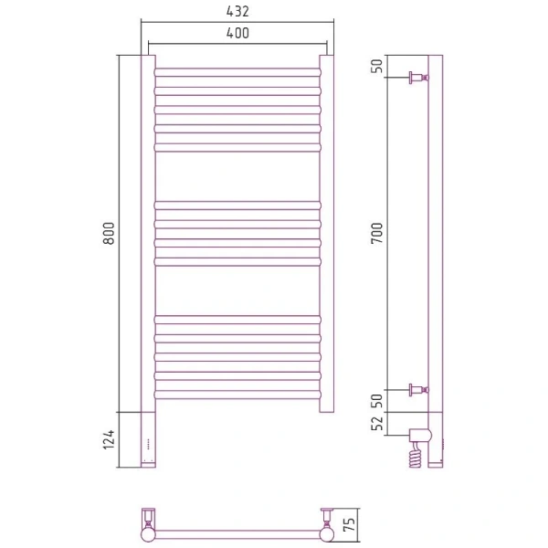 Полотенцесушитель электрический Сунержа Богема 3.0 40х80 см правый без покрытия 00-5805-8040 (детальная фотография), современные, hi-tech