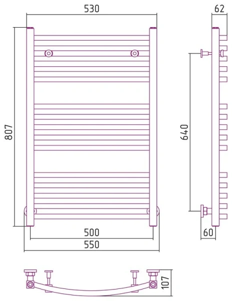 Полотенцесушитель водяной Сунержа Аркус 50х80 см без покрытия 00-0251-8050 (детальная фотография), современные, hi-tech
