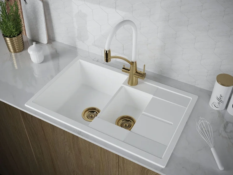 Мойка для кухни Paulmark Feste PM237850 77 см из кварцевого композита (детальная фотография), прямоугольной формы