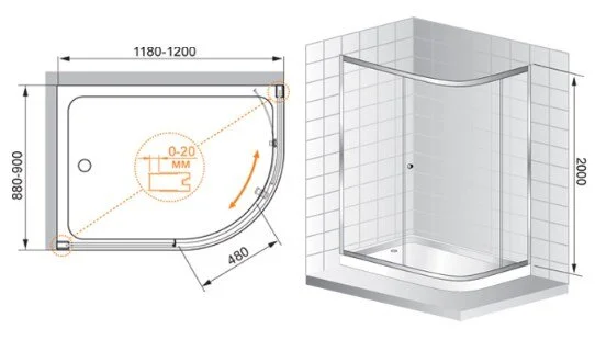 Душевой уголок Cezares Anima 120x90 см рифленое стекло ANIMA-W-RH-1-120/90-P-Cr (детальная фотография), современные, hi-tech