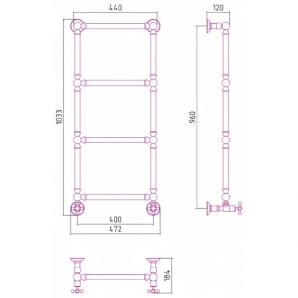 Полотенцесушитель водяной Сунержа Ренессанс 40х96 см черный матовый 31-0280-9640 (детальная фотография), классические, ретро