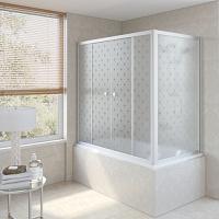 Душевая шторка на ванную профиль матовый хром стекло флёр-де-лис Vegas-glass