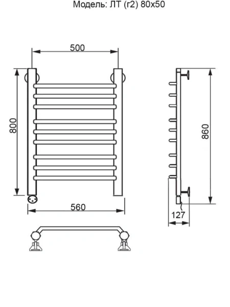 Полотенцесушитель электрический Ника Trapezium 80х50 см левый ЛТ Г2 80/50 лев (детальная фотография), современные, hi-tech