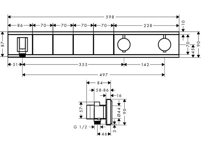 Смеситель для душа Hansgrohe RainSelect хром/черный 15357600 (детальная фотография), хром, черные, комбинированные