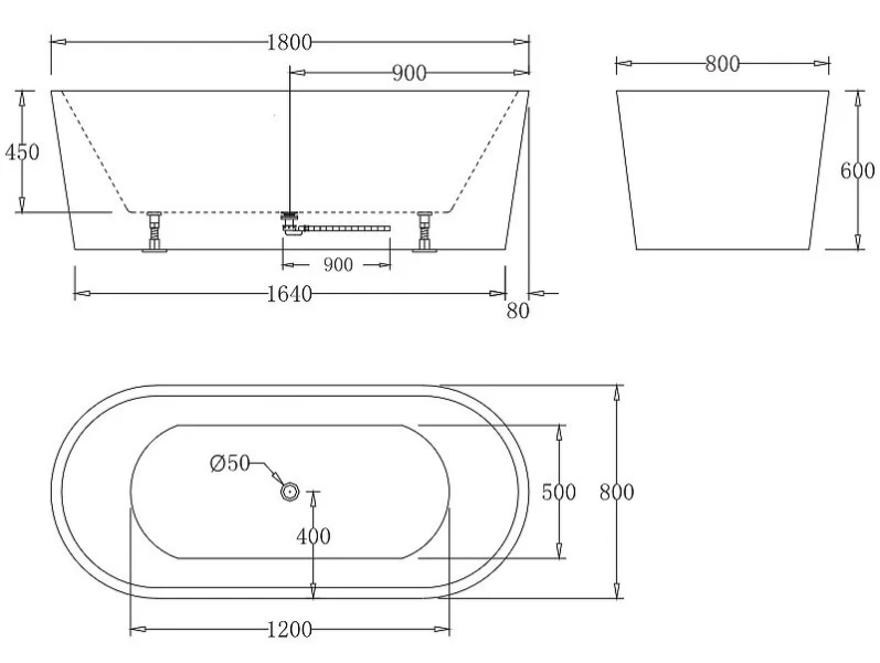 Ванна акриловая BelBagno 180x80 см без перелива черная BB71-1800-NERO-W0 (детальная фотография), акриловые