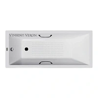 Чугунная ванна Vinsent Veron Square VSQ1707545H/VH0012BL-AS, 170 x 75 см, с антискользящим покрытием, ручки черные матовые, цвет белый