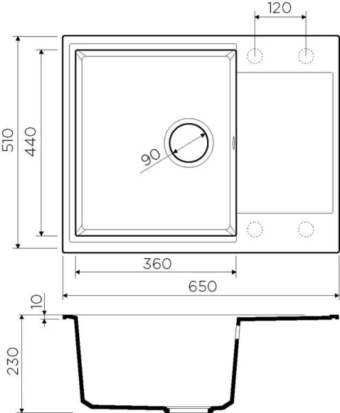 Мойка для кухни Omoikiri Daisen-65-BL 65 см черная 4993684 (детальная фотография), из искусственного гранита