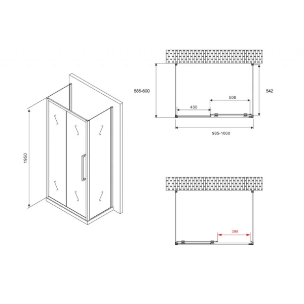 Душевой уголок Abber Schwarzer Diamant 100x60 см профиль черный, стекло прозрачное AG30100BH-S60B-S60B (детальная фотография), прямоугольные