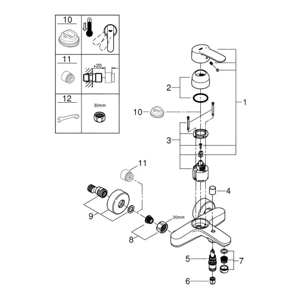Смеситель для ванны Grohe Eurostyle Cosmopolitan 33591002 (детальная фотография), современные, hi-tech