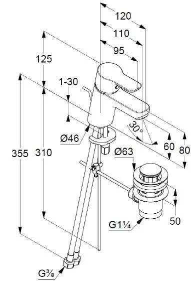 Смеситель для раковины Kludi Pure&Easy с донным клапаном 372850565 (детальная фотография), для раковины