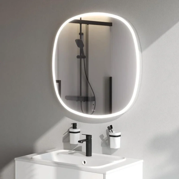 Зеркало с подсветкой Am.Pm Func 80 см равностороннее M8FMOX0801WGS (детальная фотография), в белой раме