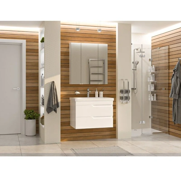 Тумба под раковину подвесная Misty Софт 75 см белая П-Соф-01075-011П2Я (детальная фотография), современная, hi-tech