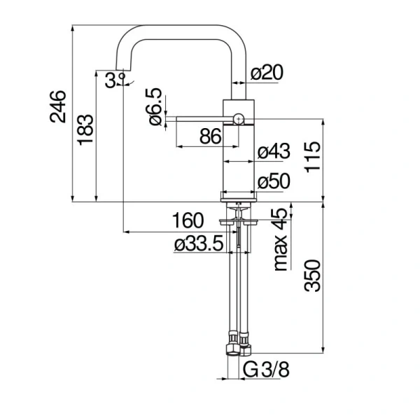Смеситель для раковины Nobili Velis VE125118/3 без донного клапана (детальная фотография), для раковины