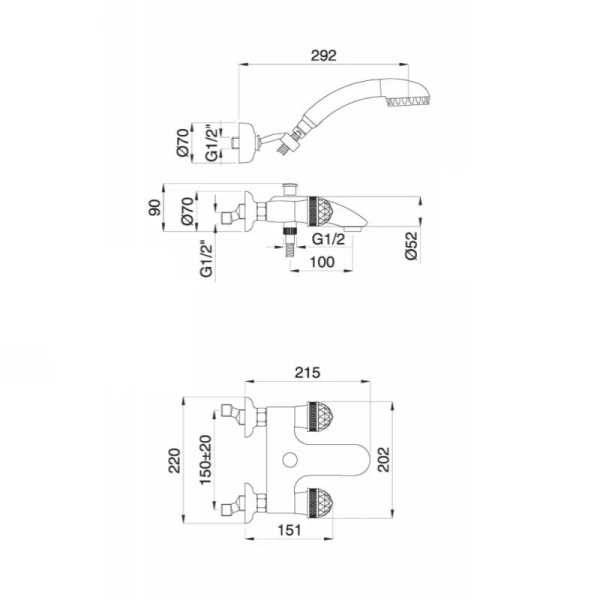 Смеситель для ванны Migliore Axo Swarovski 18 с душевой лейкой (детальная фотография), для ванны