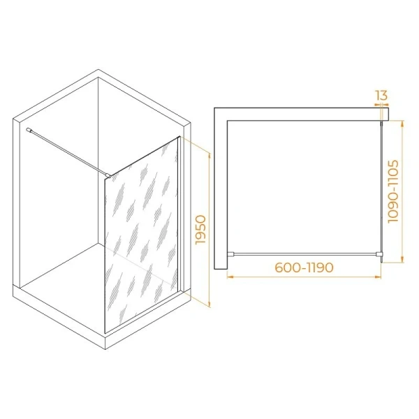 Душевая перегородка RGW Walk In 110 см профиль черный, стекло матовое 351001011-24 (детальная фотография), современные, hi-tech