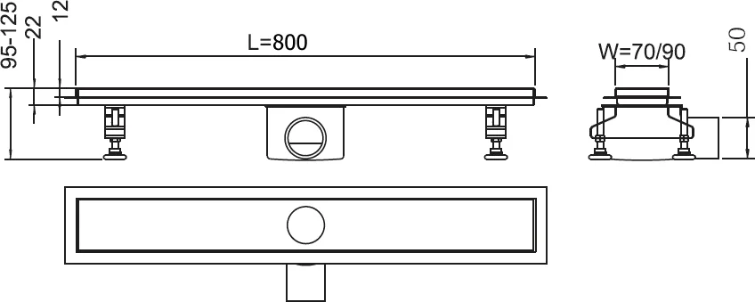 Душевой лоток RGW Shower Drain SDR-01-80-E1 80 см хром 21210180-01 (детальная фотография), для монтажа в пол