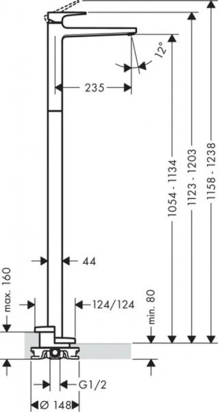 Смеситель для раковины Hansgrohe Metropol 32530000 напольный (детальная фотография), для раковины