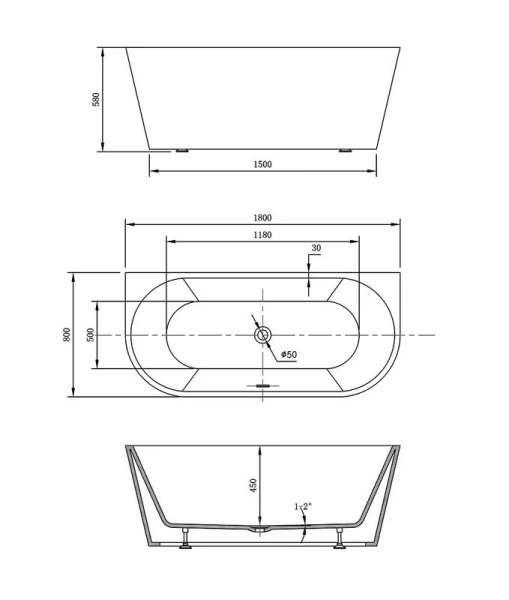Ванна акриловая Vincea 180x80 см белая VBT-421-1800 (детальная фотография), современныe, hi-tech