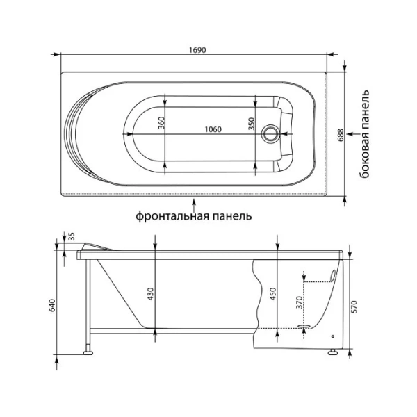 Акриловая ванна Aquanet Nord New 170 х 70 см 00242331 (детальная фотография), 170х70