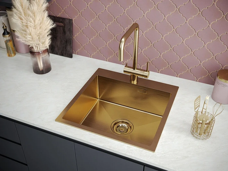 Мойка для кухни Paulmark Velten 51 см брашированное золото PM905151-BG (детальная фотография), квадратная