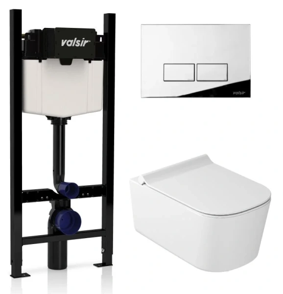 Унитаз с инсталляцией Valsir MEG11PRO с клавишей хром KIT VSCR 5486 Slim P3 (детальная фотография)